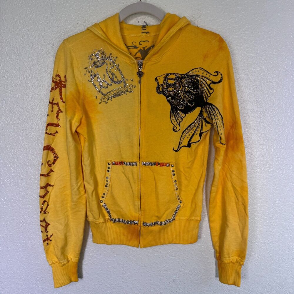 Key Closet Y2K Jacket Womens Small Koi Fish Swarovski Studded Hoodie Asian Art - Picture 2 of 15